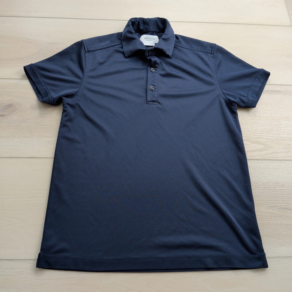 Ministry of Supply Apollo Polo Shirt Mens S Navy Blue Pique Knit Short Sleeve